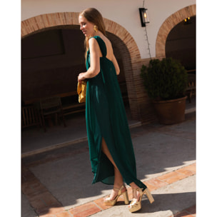 Vestido escote bardot con capa