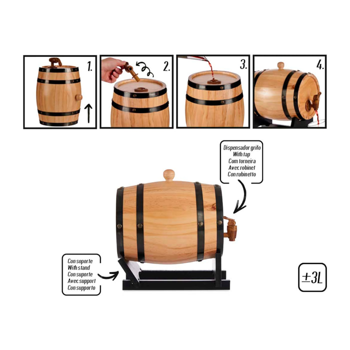 DAM BOTTE VINO 3 LTR 21x29,5x22,3 Cm. Colore del legno