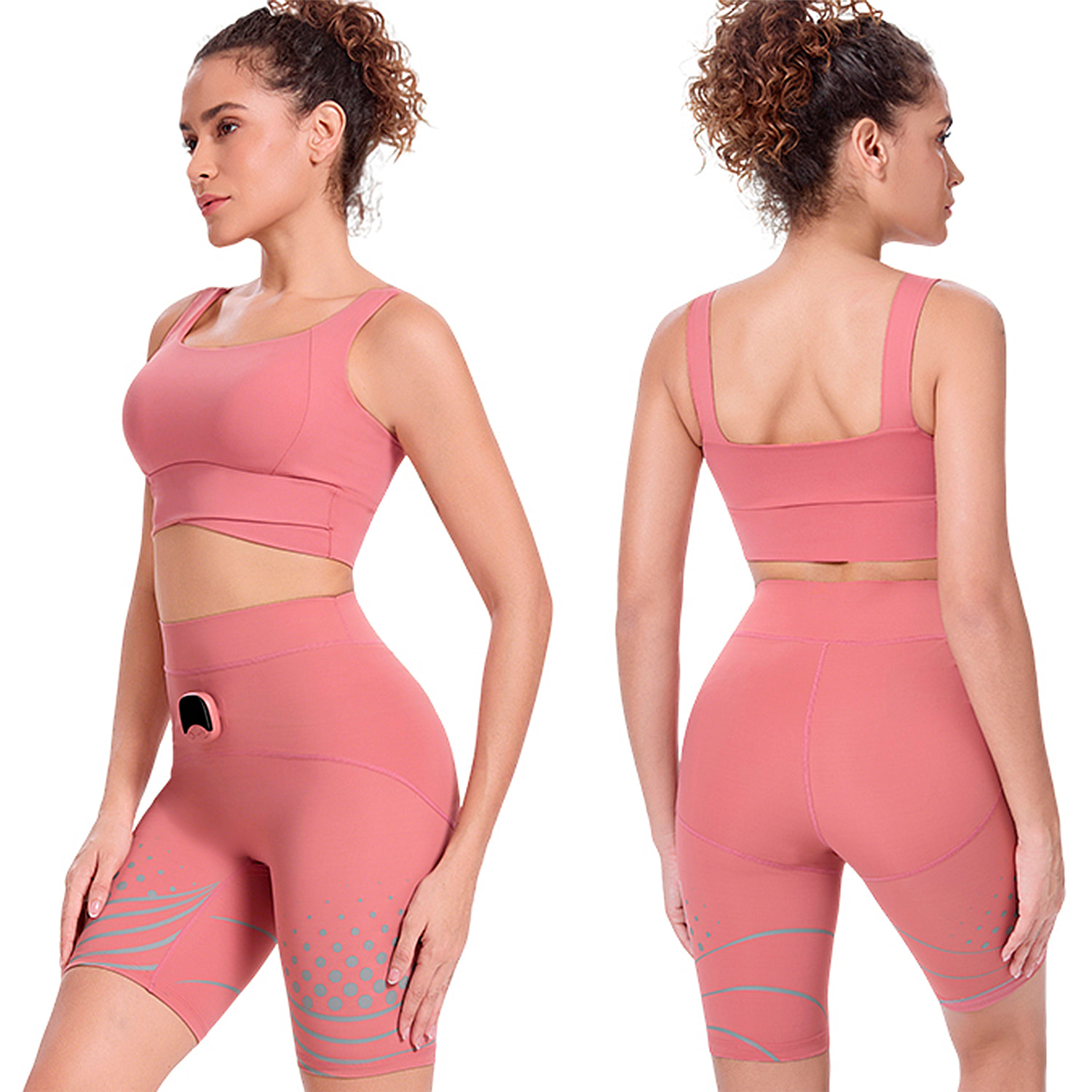 Pantalones inteligentes EMS para levantar y tonificar caderas. 6 modos con 30 niveles de intensidad. Tejido antibacteriano y batería recargable.