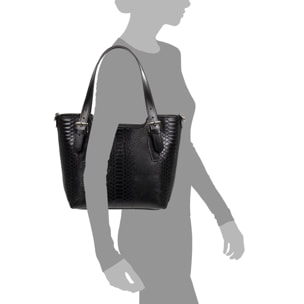 FIRENZE ARTEGIANI Borsa Tote da Donna Arezzo. Vera Pelle Scamosciata Incisione Serpente Made in Italy 37x14x27 Cm. Colore nero