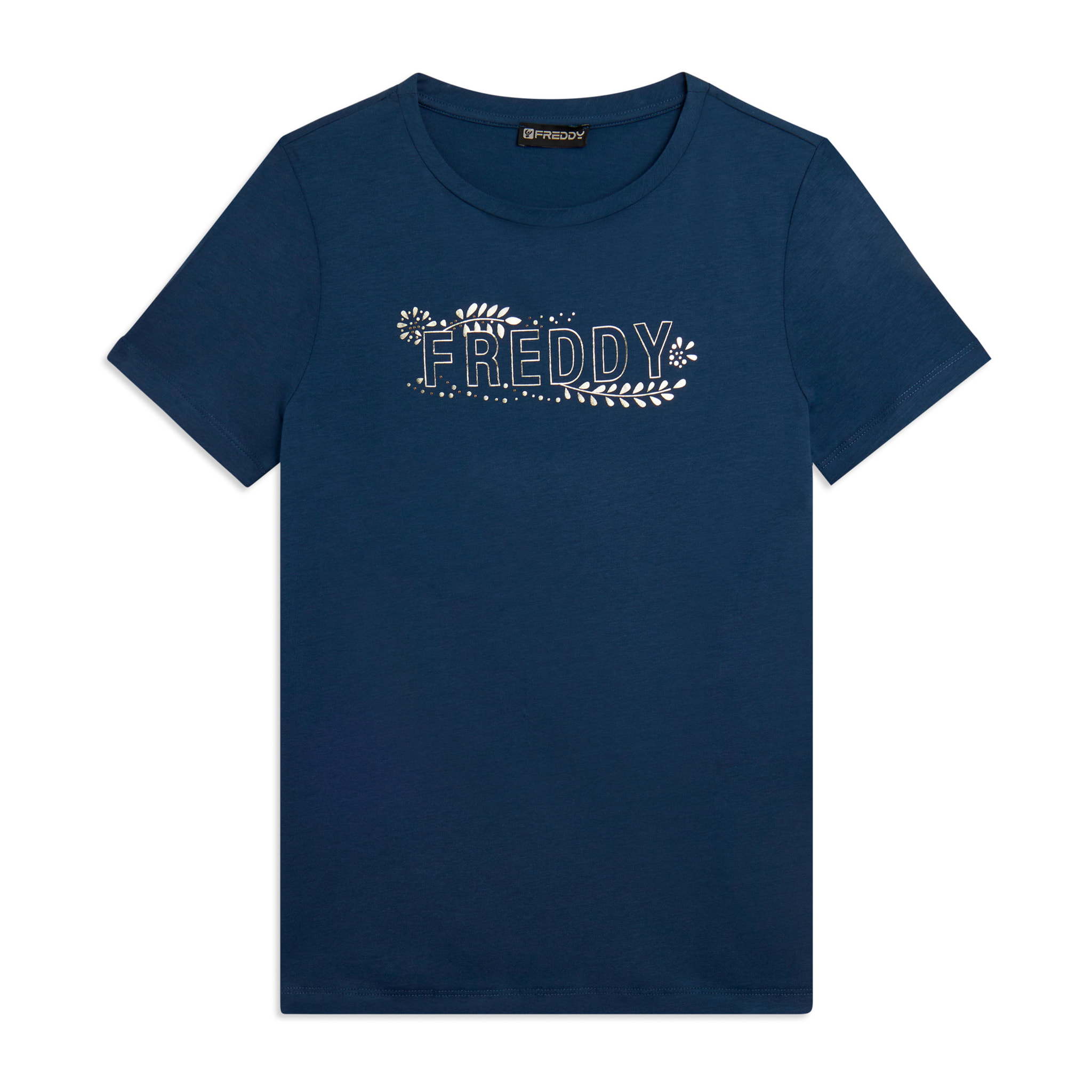 T-shirt Manica Corta con Decori Floreali e Borchie