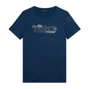 T-shirt Manica Corta con Decori Floreali e Borchie