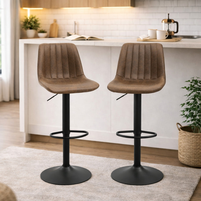Lot de 2 tabourets de bar – Style vintage – Réglables et pivotants