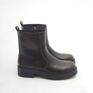 STIVALETTO BIKER BASSO LISCIO MARRONE