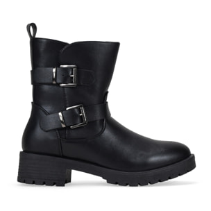 Botines negros con hebillas y cremallera