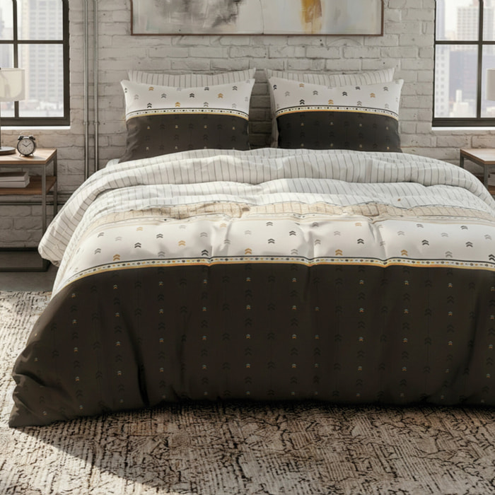 Parure housse de couette 240x220 cm imprimée graphique + 2 taies 100% Coton - AVEN