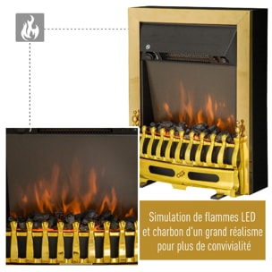 Cheminée électrique style néo rétro thermostat 1000-2000 W noir or