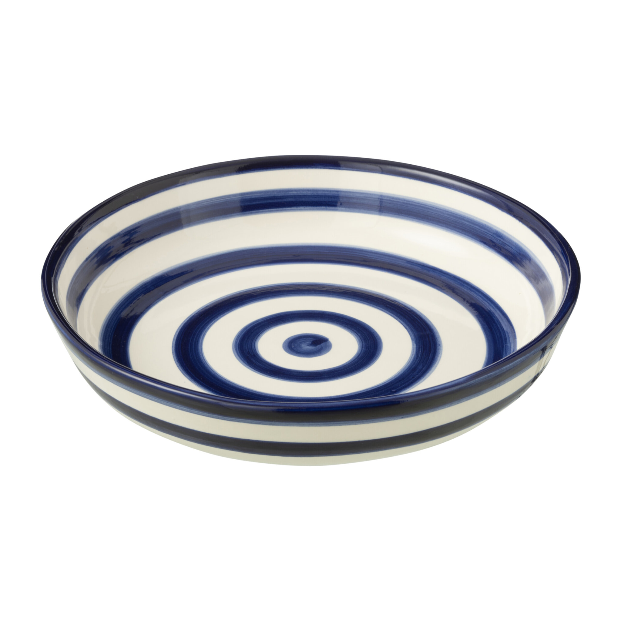 J-Line plat Granada Stripes Low - céramique - blanc/bleu - large - Ø 25 cm