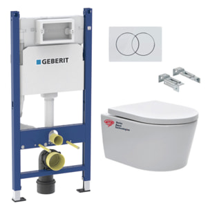 lot de 4 Packs bati-support Geberit 112cm + Cuvette Swiss Aqua Technologies sans bride + Plaque blanche (SATrimlessGeb3-GVP04)