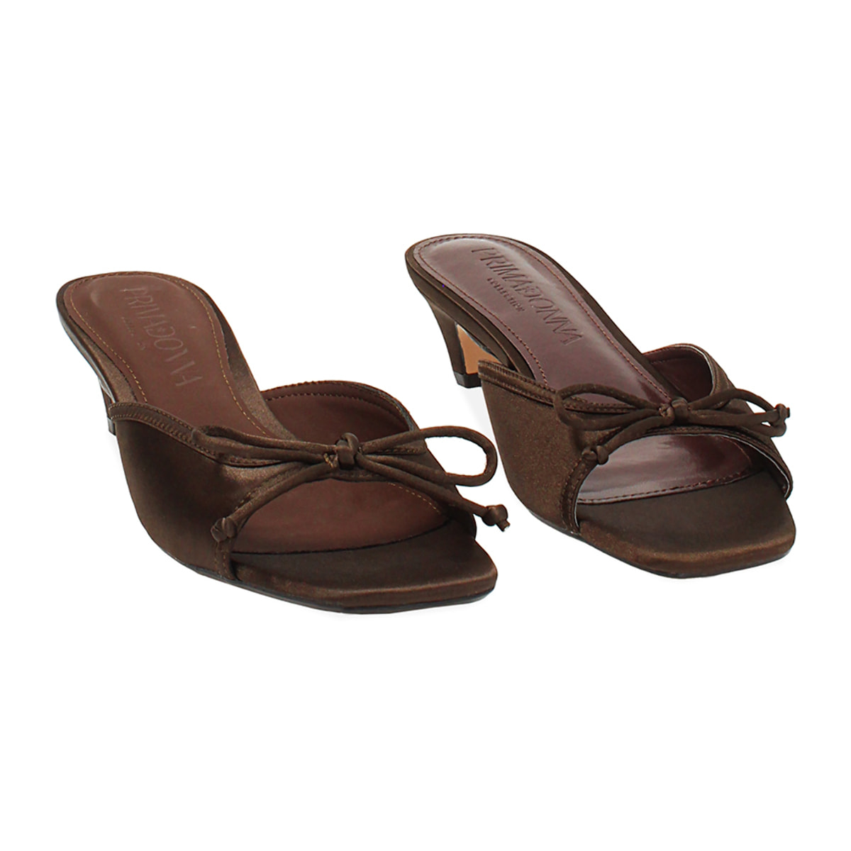 Mules open toe donna testa di moro in raso, tacco 4 cm