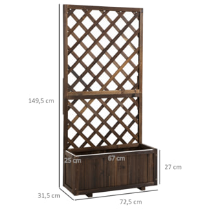 Jardinera con Enrejado de Madera Maciza Macetero de Jardín con Soporte para Trepadora para Cultivo de Plantas Flores 72,5x31,5x149,5 cm Carbonizado