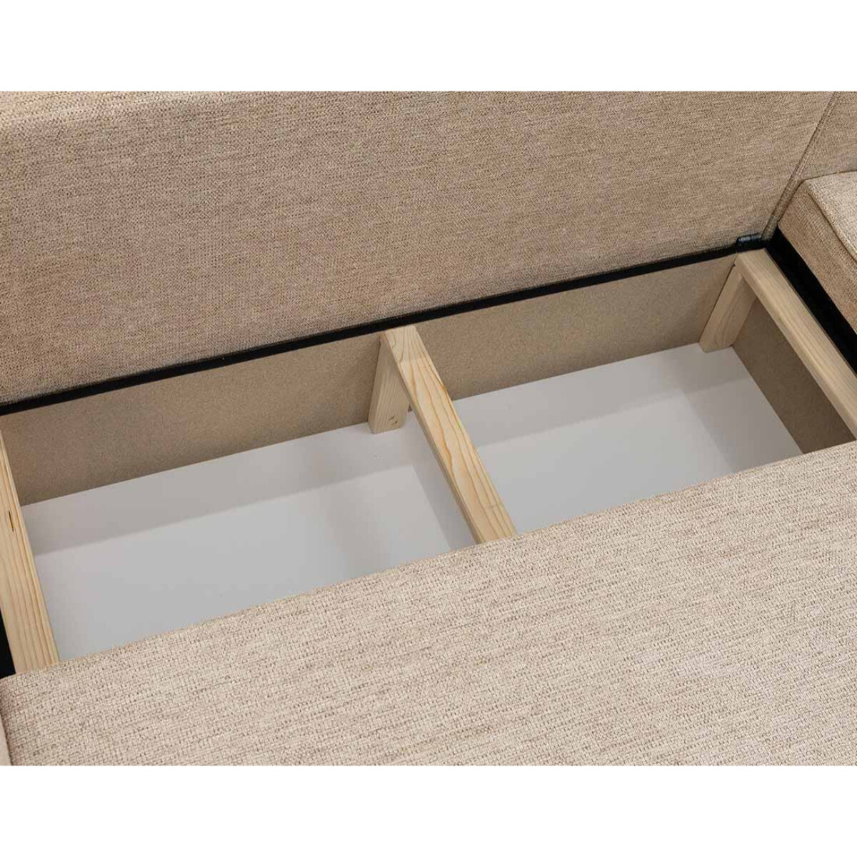 Cezanne - Canapé panoramique en U 7 places convertible avec coffre en tissu texturé - Beige