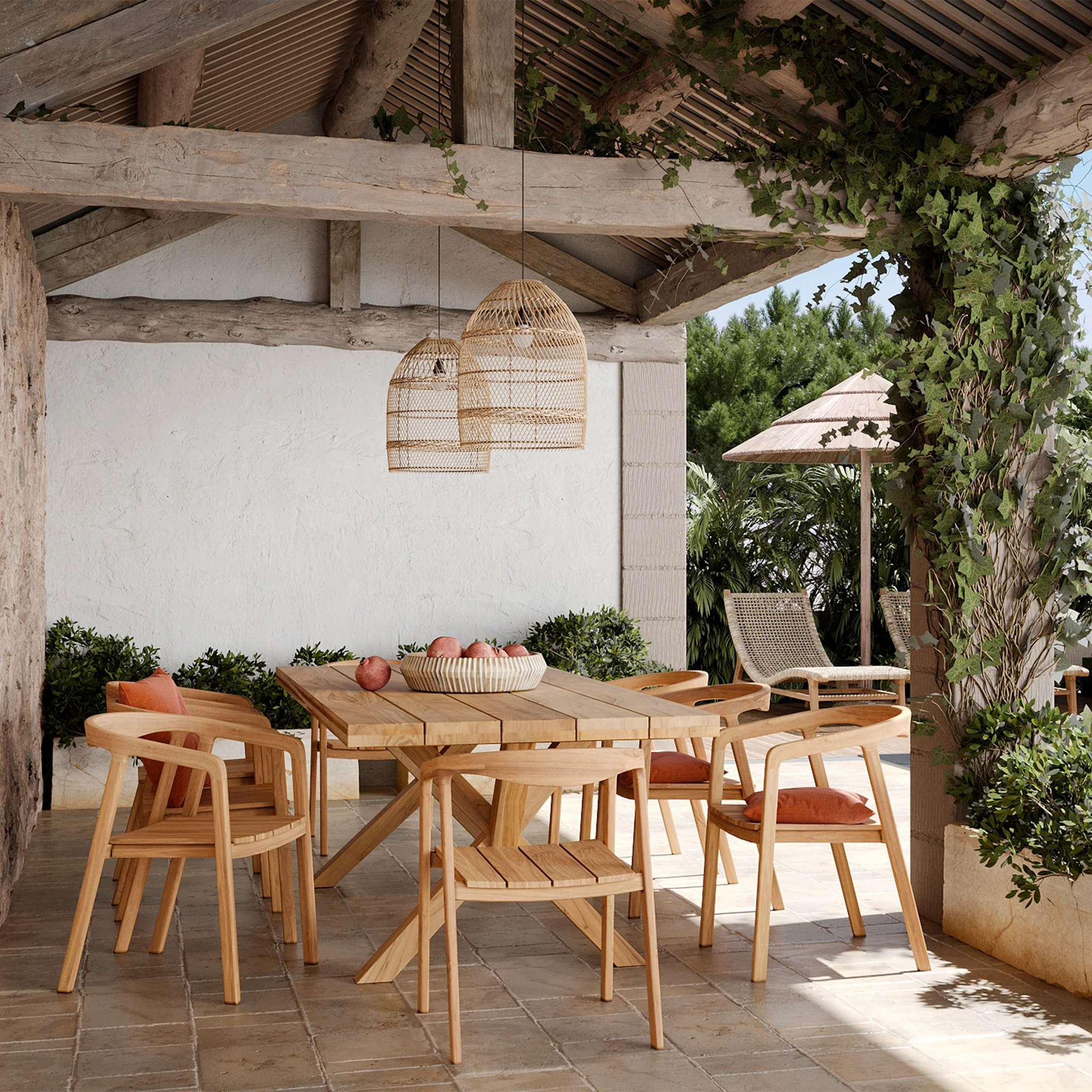 Table et chaises de jardin 8 personnes en teck massif - Soraya