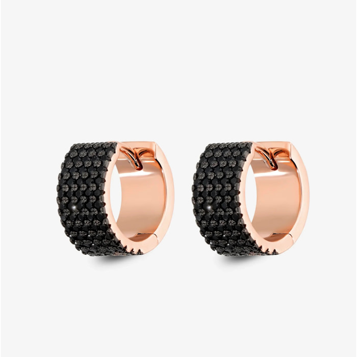 Orecchini a Cerchio con Pavé di Cubic Zirconia Nere placcati Oro Giallo 18Kt