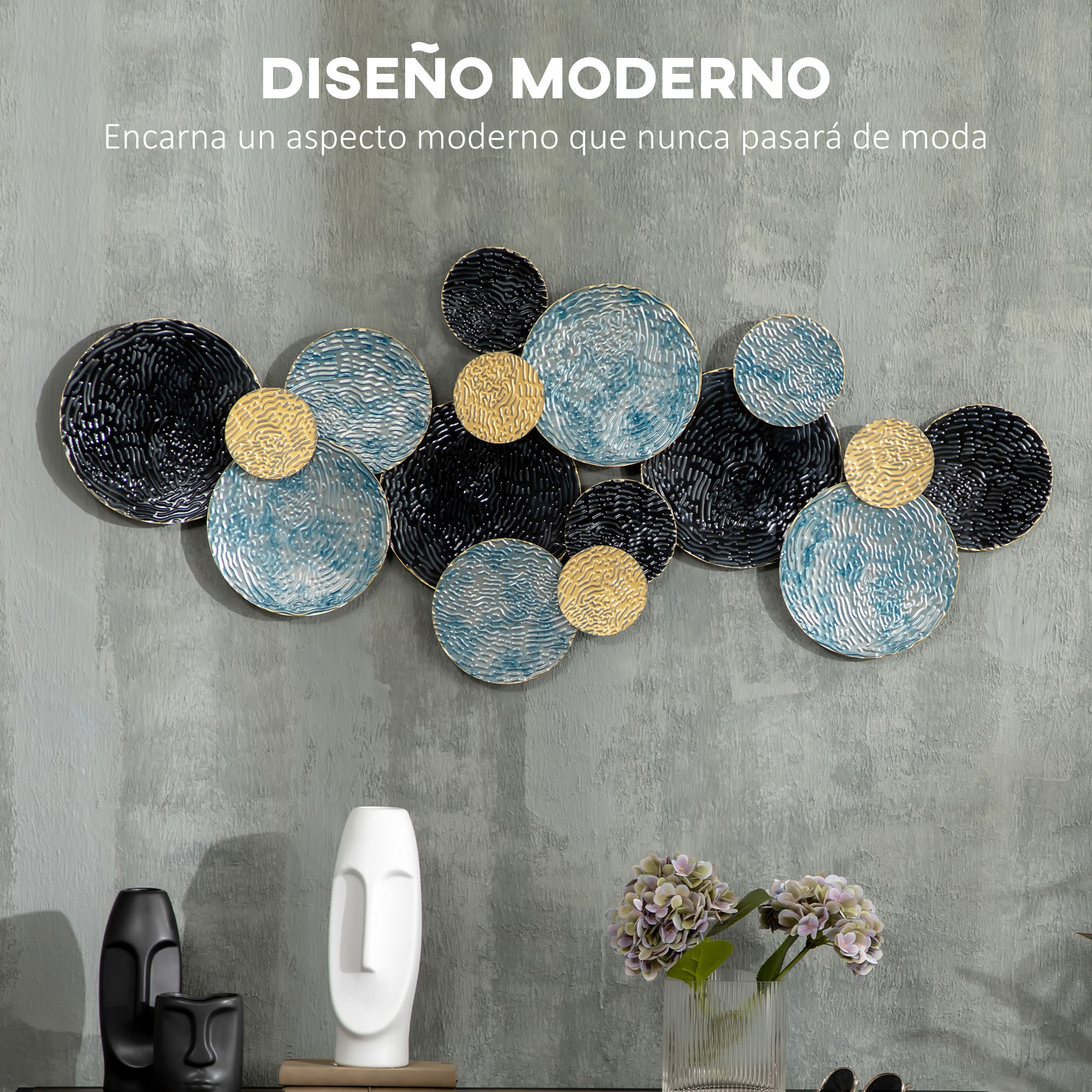 3D Arte de Pared Metálico, Adornos Modernos Redondos para Colgar, Decoración para Salón, Dormitorio, Comedor, Multicolor