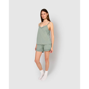 Pigiama corto cotone sfilatura spalline verde azzurrognolo