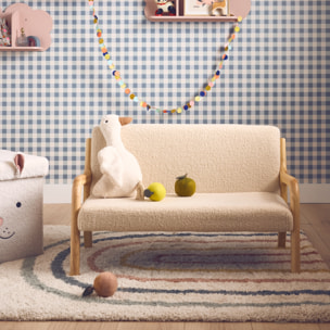 Banquette scandinave enfant en bois et tissu bouclette beige 2 places