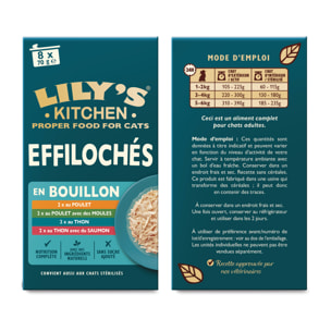 Lily's Kitchen Chat Effilochés en bouillon Multipack 8x70g - Lot de 4