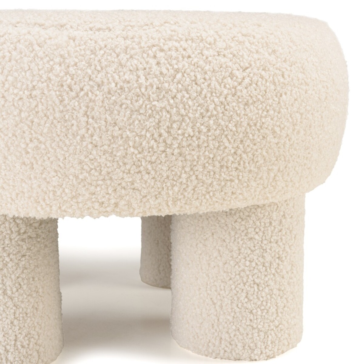 AGATHE - Pouf rond en tissu bouclette blanc D50cm