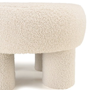 AGATHE - Pouf rond en tissu bouclette blanc D50cm