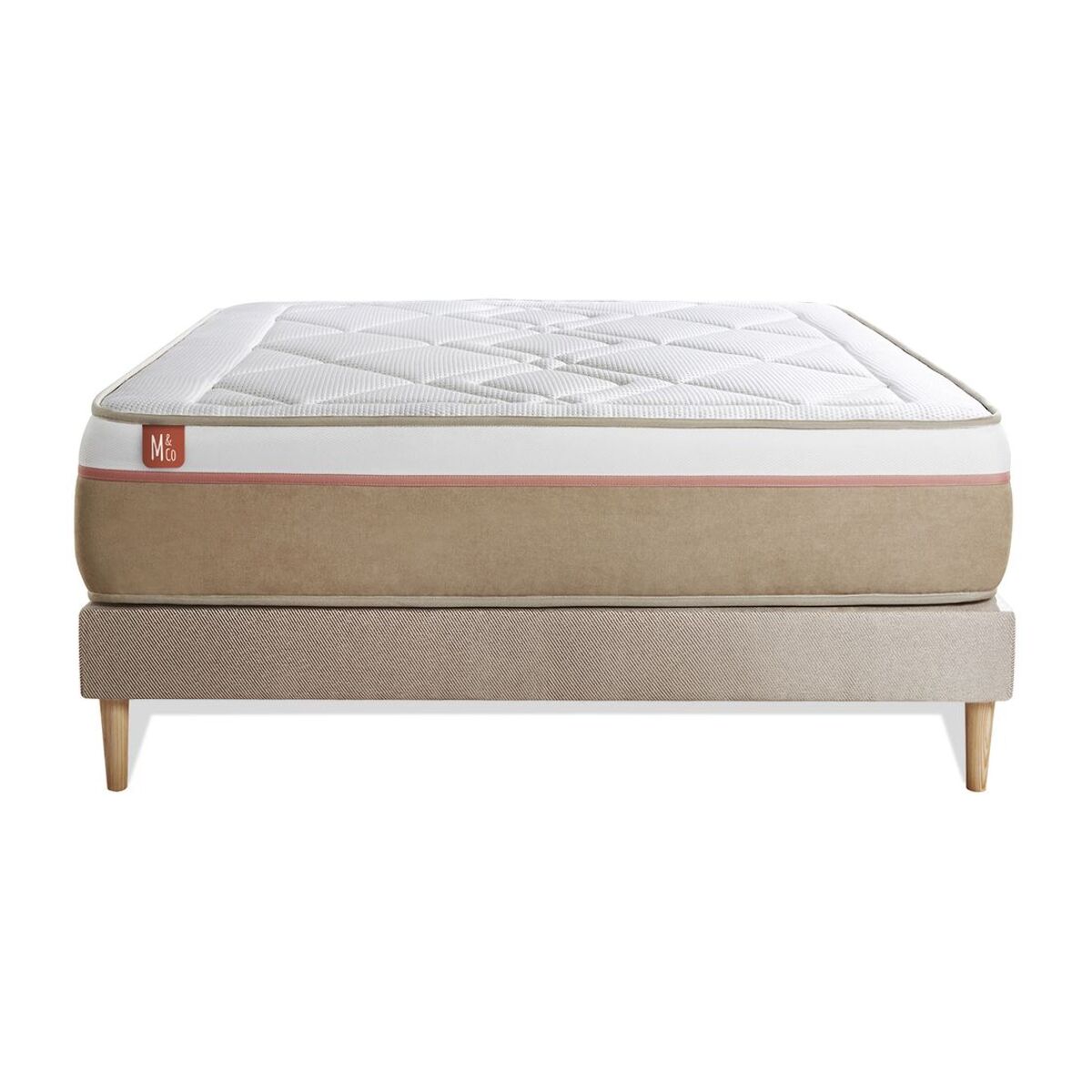 Ensemble Matelas Le Soyeux - 24cm - Ressorts ensachés et mémoire de forme - Equilibré - Sommier kit Beige