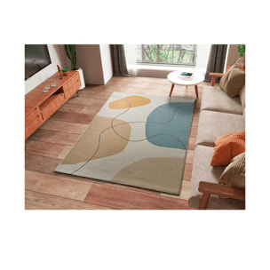 NEW YORK Alfombra con formas en crema, mostaza y azul, varias medidas disponibles