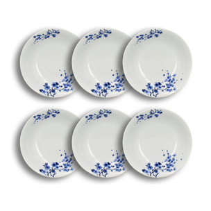 Lot de 6 assiettes creuses en porcelaine blanc et bleu 21cm CENTAUREE