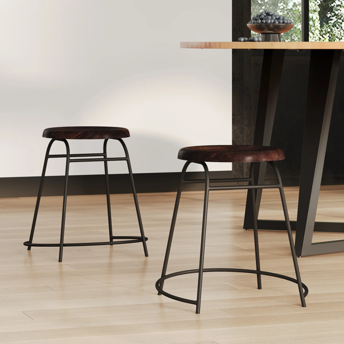 Lot de 2 tabourets en bois foncé - Barney