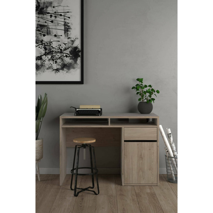 Scrivania Abbadu, Scrittoio multiuso, Tavolo per ufficio porta PC, Piano di lavoro, 110x48 h77 cm, Rovere