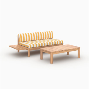 Salon de jardin 2 personnes en teck massif et tissu rayé jaune - Nadila