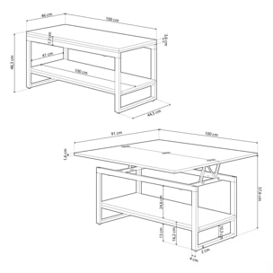 Mesa de centro elevable extensible Rens Blanco - Roble
