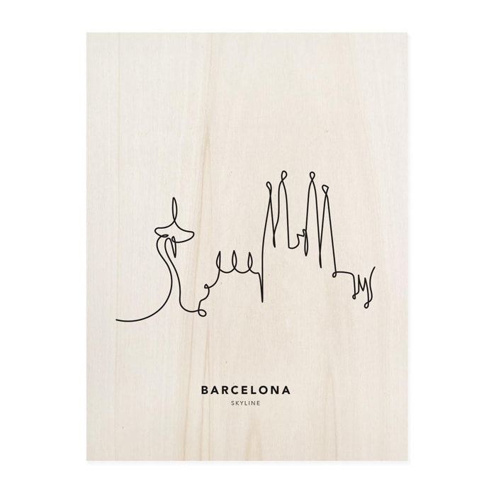 Tableau en bois Barcelona Skyline Hauteur: 40 Longueur: 30 Largeur: 1