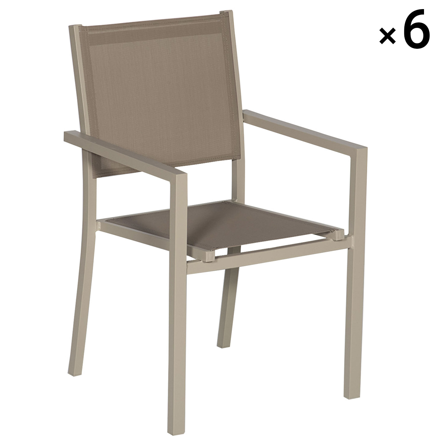 Lot de 6 chaises en aluminium taupe - textilène taupe
