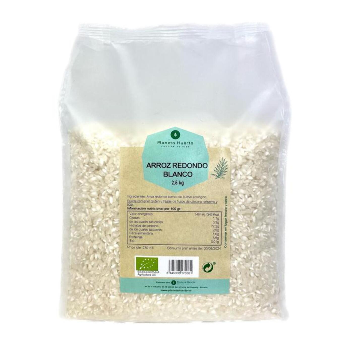 PLANETA HUERTO | Arroz Redondo Blanco ECO 2,5 kg – Fuente de Energía y Fibra, Ideal para Paellas, Risottos y Platos Ecológicos Saludables