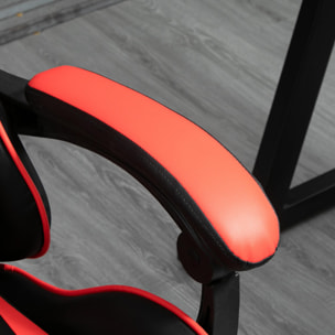 Fauteuil de bureau gamer style baquet racing - pivotant, inclinable - coussins tétière et lombaires inclus - revêtement PU rouge noir