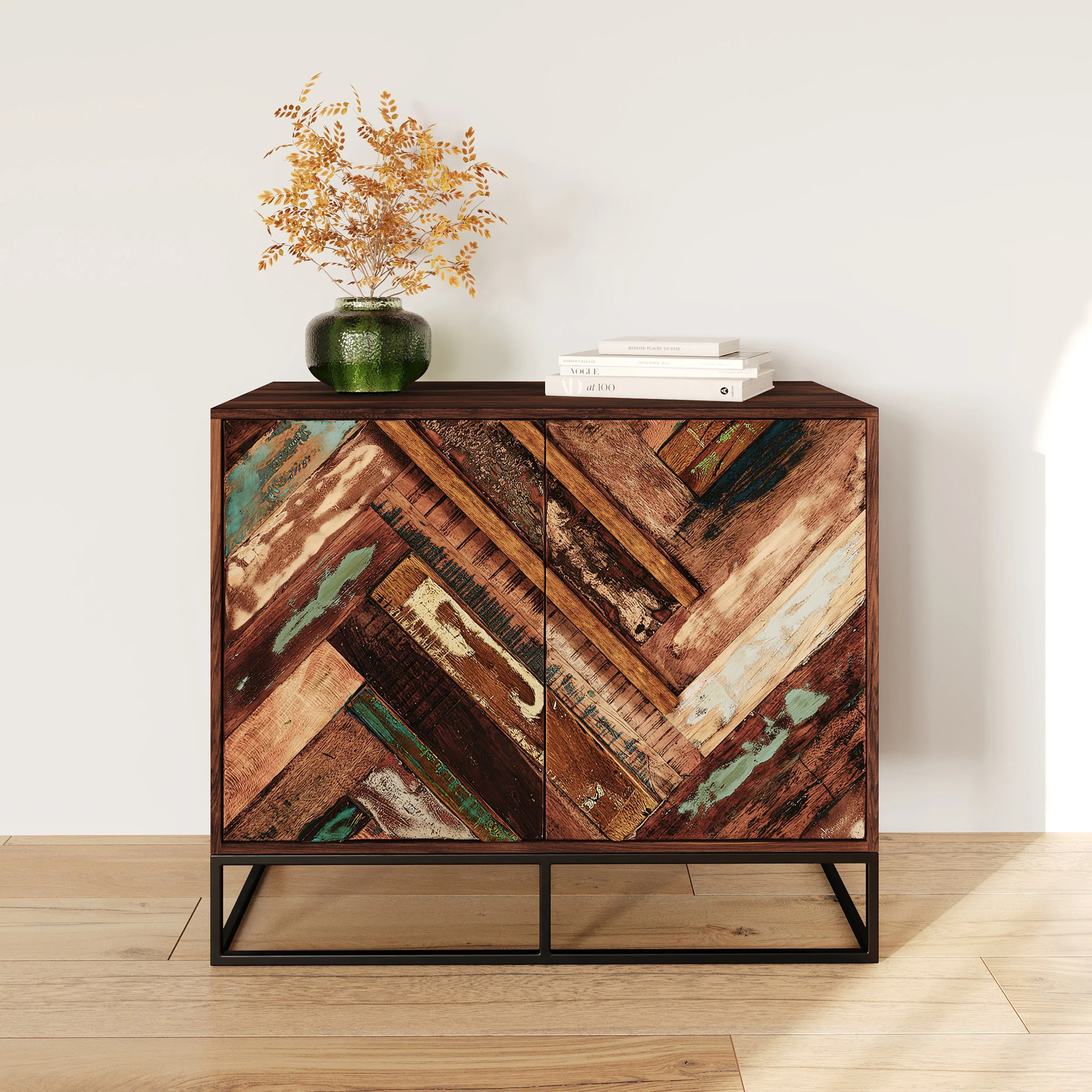 Commode 2 portes en bois d'acacia et bois recyclé - Krabi