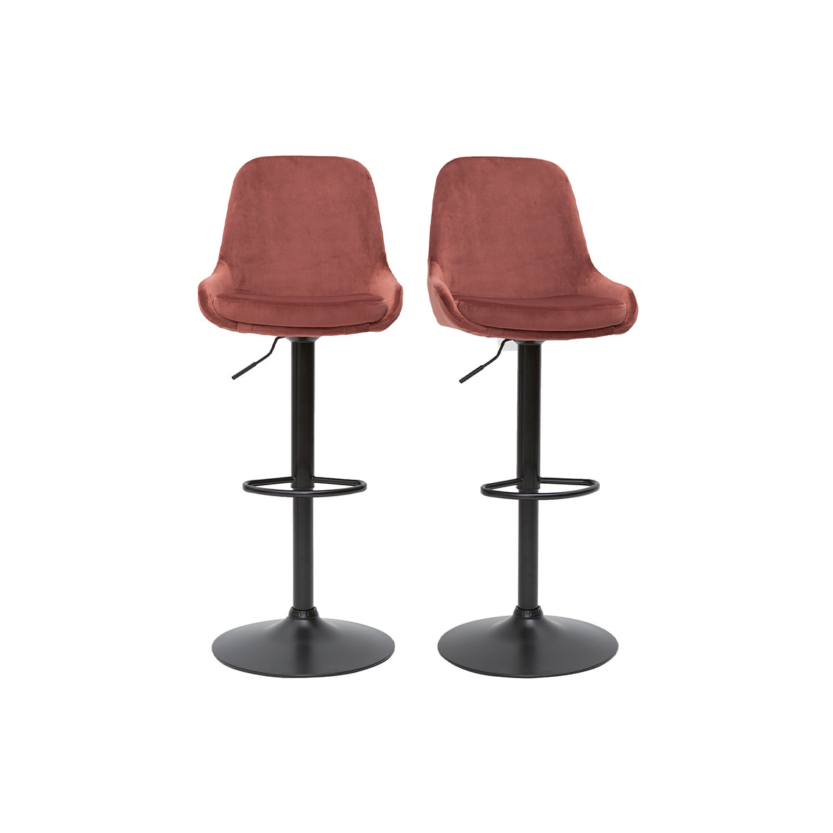 Tabourets de bar design réglables velours rouge tomette (lot de 2) HOLO