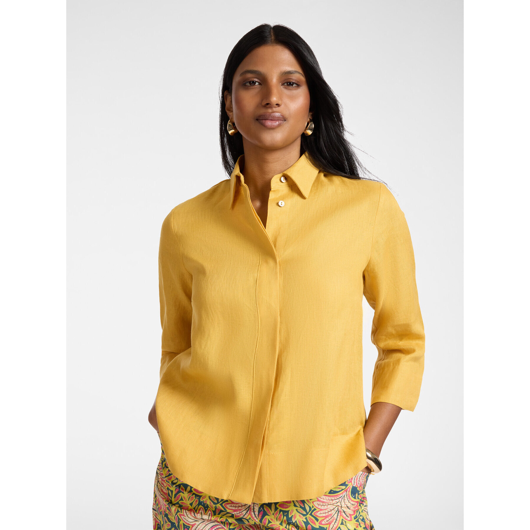 Elena Mirò - Camicia boxy in lino - Giallo