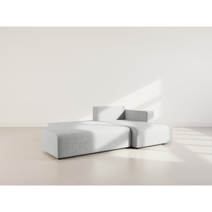 Topaze - canapé d'angle droit 4 places convertible avec coffre en velours côtelé - Gris clair