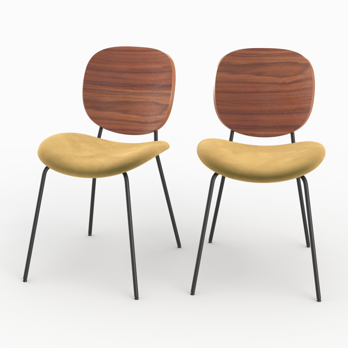 Lot de 2 chaises en velours jaune moutarde - Simone