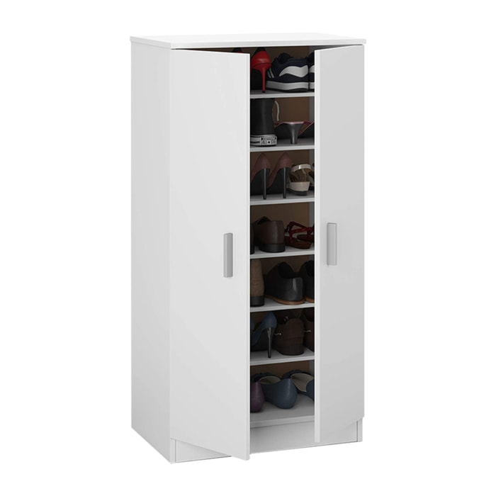 Armadio Mobiletto Portascarpe Bridge Scarpiera in Legno 7 Ripiani e 2 Ante Ingresso Corridioio Arredo Casa Design Minimal 108 x 55 x 36 cm Bianco