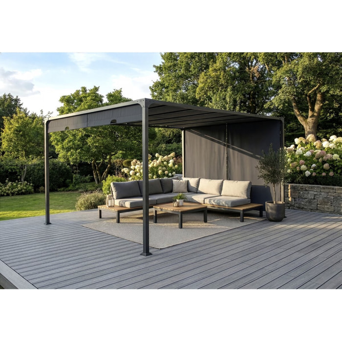 Pergola avec toit coulissant en métal "Courtenay" - 3 x 4 m - Gris