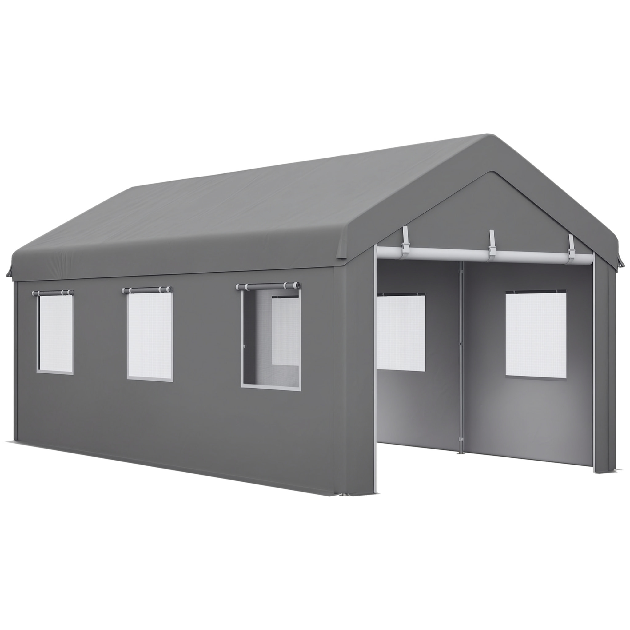 Carpa Garaje Portátil 6x3 m, Garaje Exterior para Coche Impermeable con Paredes Laterales Desmontables, 2 Puertas Enrollables y 6 Ventanas, Cobertizo de Almacenamiento Anti-UV, Gris Claro