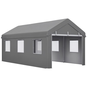 Carpa Garaje Portátil 6x3 m, Garaje Exterior para Coche Impermeable con Paredes Laterales Desmontables, 2 Puertas Enrollables y 6 Ventanas, Cobertizo de Almacenamiento Anti-UV, Gris Claro
