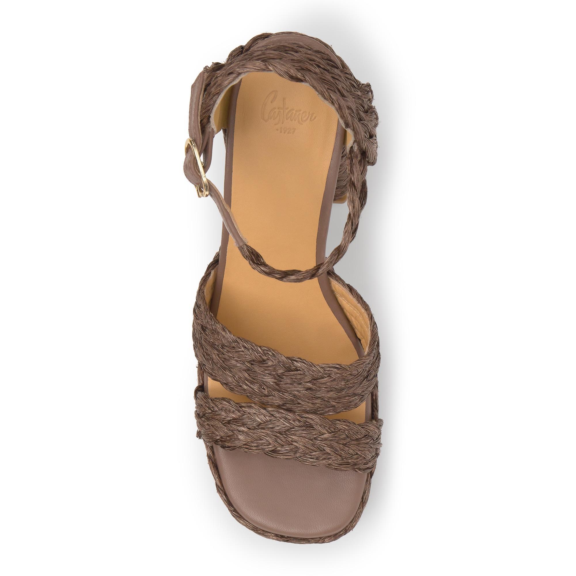 Sandalia fresa tacón 13 cm en rafia teñida con plataforma forrada