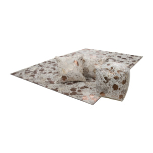 Pouf Dazzle in Pelle Effetto Metallizzato Avorio e Cromo