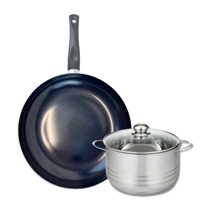 Ensemble de 1 Poêle de cuisson 32 cm et 1 faitout 20 cm Elo Prima Brillant