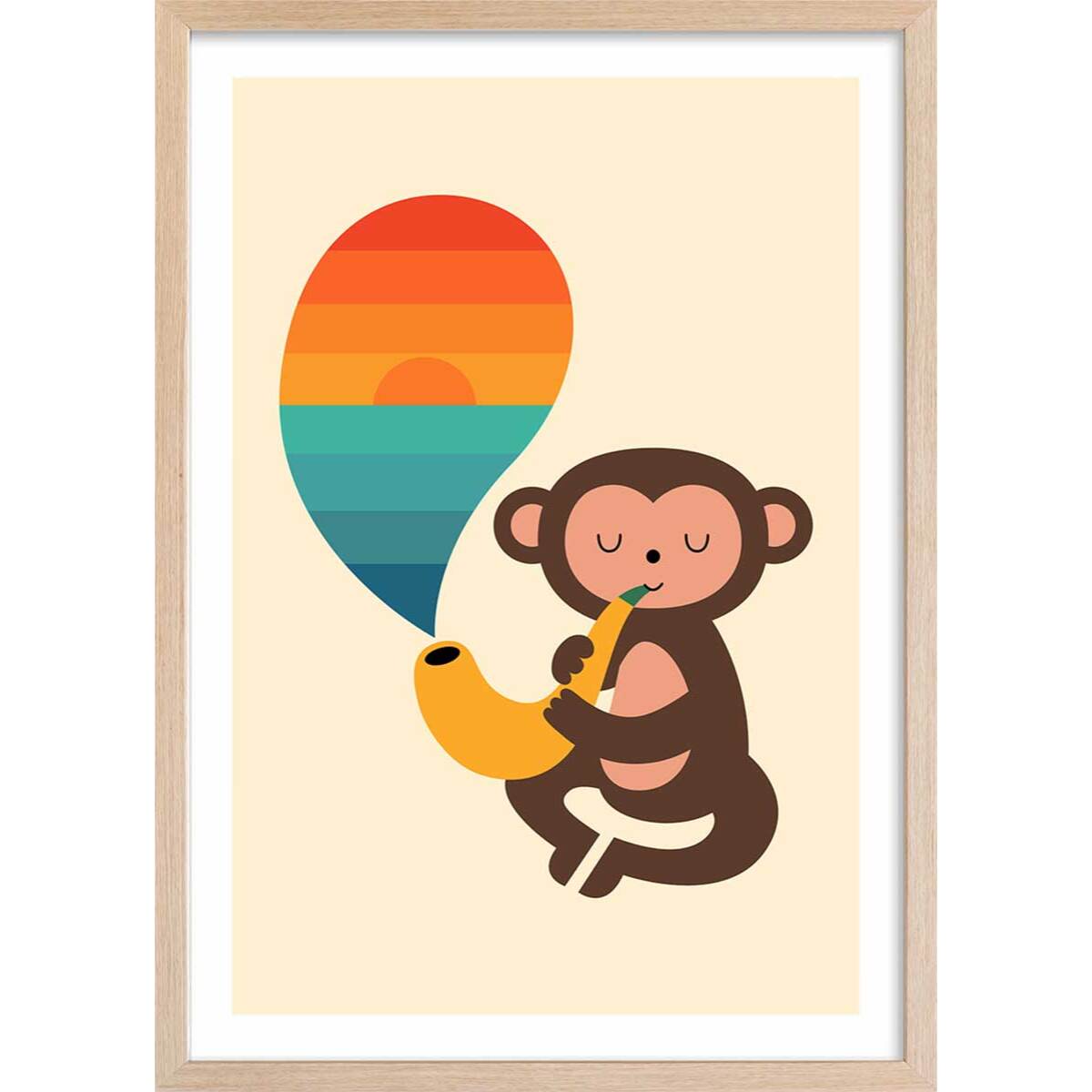 Affiche  monkey banana Affiche + cadre en bois - Chêne