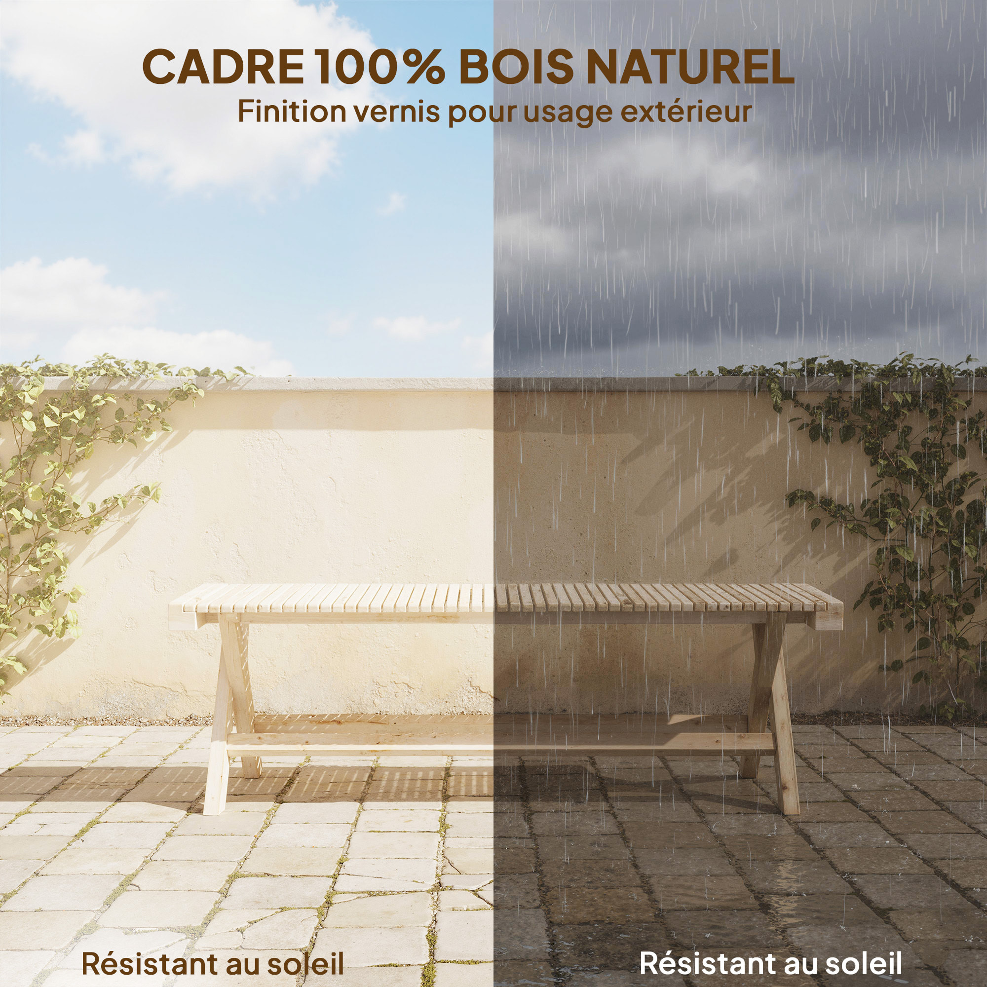 Banc de jardin 2 places assise à lattes bois massif naturel