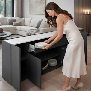 Credenza Moderna Madia Con 4 Ante E 1 Cassetto Mobile Contenitore Sala da Pranzo Soggiorno 170 x 85 x 40 cm Grafite Effetto Marmo